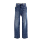 Blue Cotton Straight-Leg Jeans
