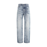 Blue Cotton Straight-Leg Jeans