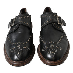 Black Leather Monk Strap Studded Dress Shoes