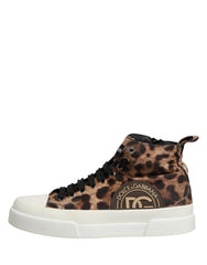 Brown Leopard Cotton High Top Sneakers Shoes