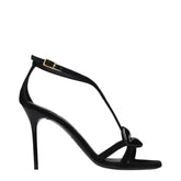 Black Leather Stiletto Heel Sandals
