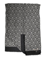 Black White Damask Patterned Lace Men Scarf