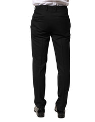Black Wool Mid Waist Men Dress Trousers Pants