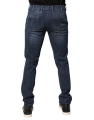Dark Blue Mid Waist Skinny Fit Men Denim Trouser Jeans