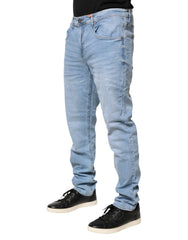 Light Blue Twister Mid Waist Skinny Fit Men Denim Jeans