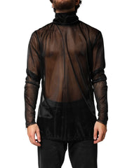 Black Sheer Long Sleeves Turtleneck Top