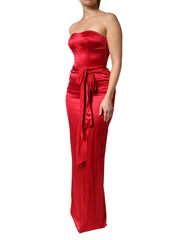 Red Silk Strapless Sheath Long Gown Dress