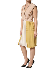 Multicolor Silk Deep V-neck Sleeveless Knee Length Dress