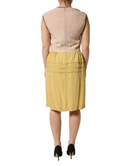 Multicolor Silk Deep V-neck Sleeveless Knee Length Dress