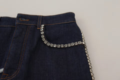 Blue Denim Stretch Crystal Hot Pants Shorts