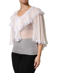 White Ruffles Lace Long Sleeve Blouse Top