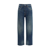 Blue Cotton Straight-Leg Jeans