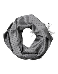 Gray Patterned Fringes Neck Foulard Scarf