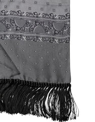 Gray Patterned Fringes Neck Foulard Scarf
