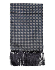 Blue Patterned Fringes Neck Foulard Scarf
