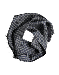 Blue Patterned Fringes Neck Foulard Scarf