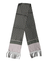 Gray Patterned Fringes Neck Foulard Scarf