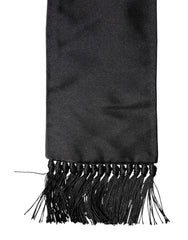 Black Silk Fringes Neck Wrap Foulard Scarf