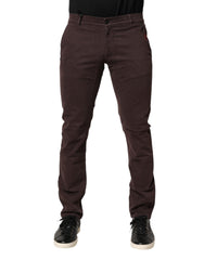 Brown Cotton Mid Waist Skinny Men Denim Jeans