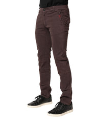 Brown Cotton Mid Waist Skinny Men Denim Jeans