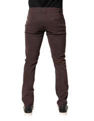 Brown Cotton Mid Waist Skinny Men Denim Jeans