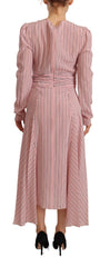 Pink Stripes Long Sleeves Sheath Midi Dress