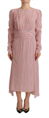 Pink Stripes Long Sleeves Sheath Midi Dress