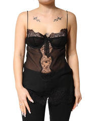 Black Silk Floral Lace Chemise Lingerie Top