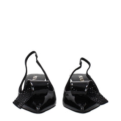 Black Leather Stiletto Heel Sandals