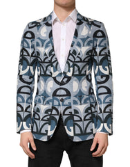 Blue Logo Monogram Single Breasted Blazer