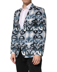 Blue Logo Monogram Single Breasted Blazer