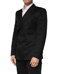 Black Cotton Double Breasted 2 Button Blazer