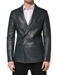 Black Leather Double Breasted 2Button Blazer