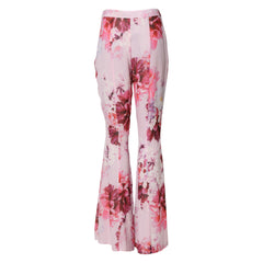 Pink Floral Flared High Waist Trouser Pants