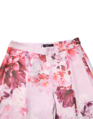 Pink Floral Flared High Waist Trouser Pants