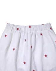 White Floral Tapered High Waist Cropped Pants