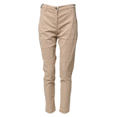 Beige Lyocell Skinny High Waist Chino Casual Pants