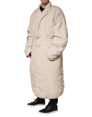 Beige Padded Collared Long Trench Coat Jacket