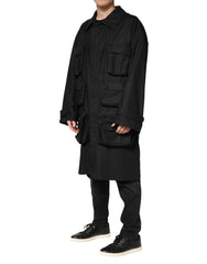 Black Pockets Collared Trench Coat Jacket