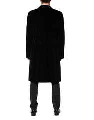 Black Cotton Velvet Long Trench Coat Jacket