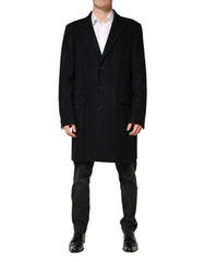 Black Wool Single Breasted Long Coat Jacket