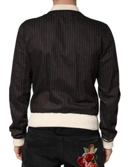Brown Contrast Stripe Men Bomber Jacket