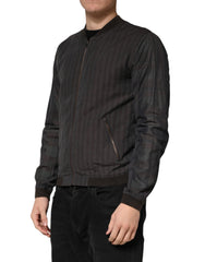 Black Stripes Cotton Full Zip Bomber Jacket