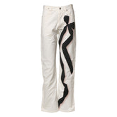 White Straight Bow Details Denim Casual Jeans
