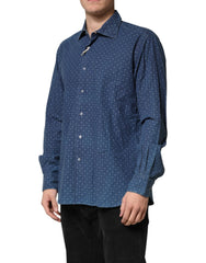 Blue Button Down Long Sleeves Men Shirt