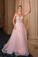 Floral A-Line Layered Glitter Tulle Dress-2