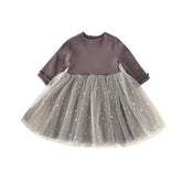 Children's Five-pointed Star Net Gauze Long-sleeved Dress