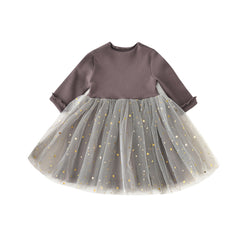 Children's Five-pointed Star Net Gauze Long-sleeved Dress