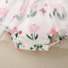 Baby Girl Flower Print Sling Triangle Rompers Tulle Skirt