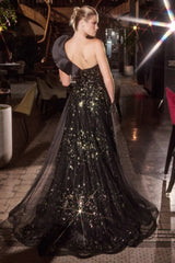 One Shoulder Black Ball Gown-1